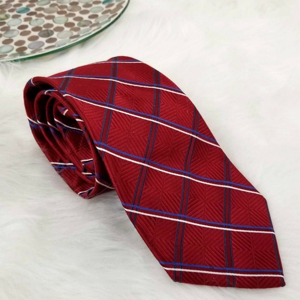 Eagle Shirtmakers Neck Tie Red Blue Silk Textured